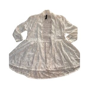 Luna Rae Lace Cardigan Women Medium White Excellent Peplum High Low Open Front